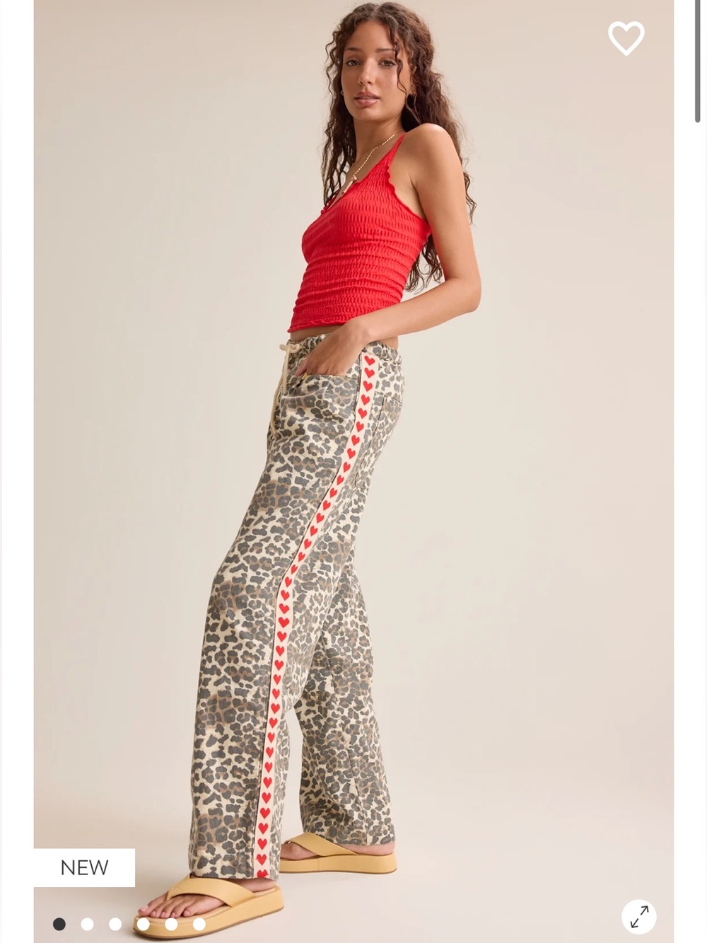 Altar'd State Leopard Print Wide-Leg Pants with Red Heart Side Stripe